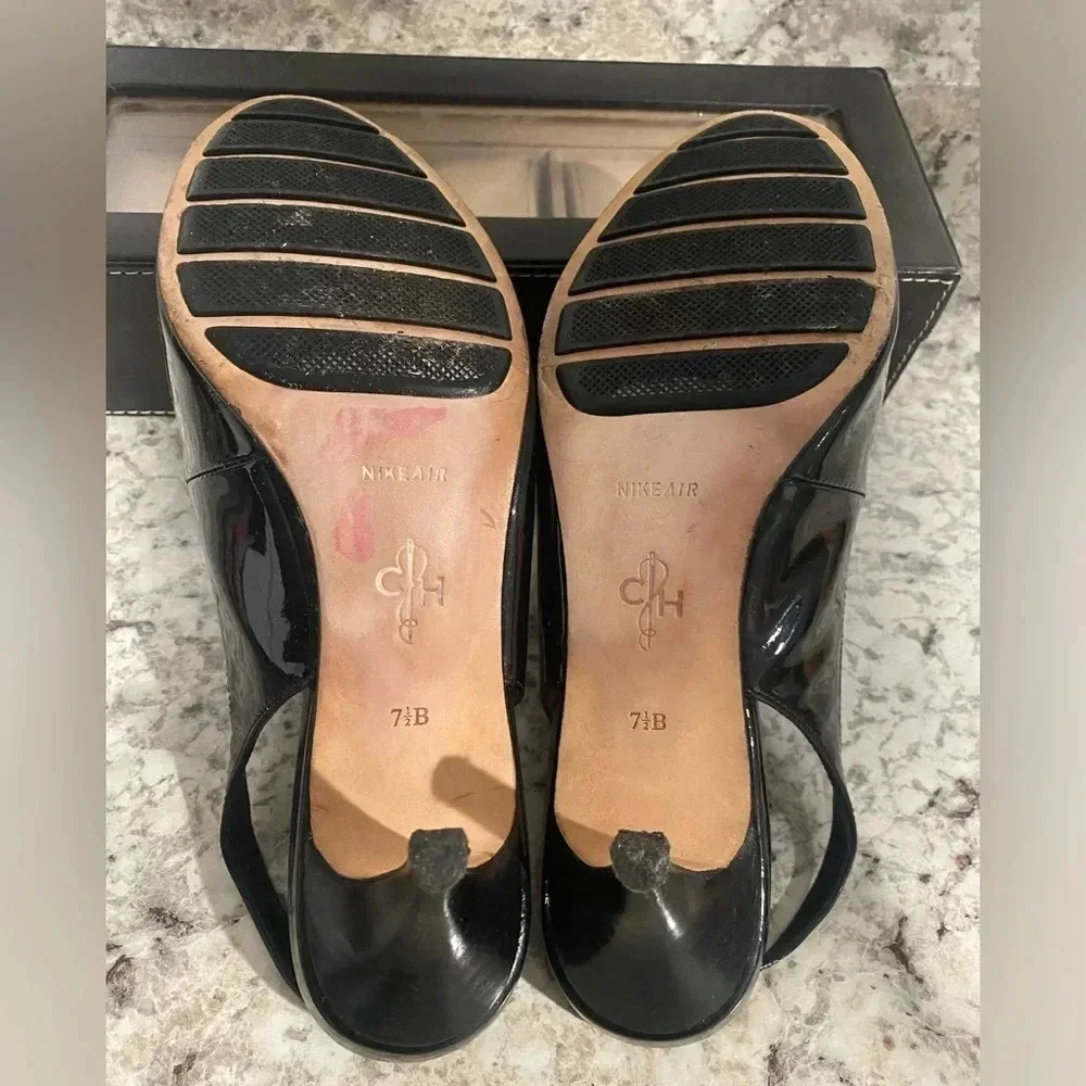 Cole Haan NikeAir Womens Shoes Black Patent Leather Slingback Heels size 7.5